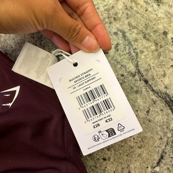 Gymshark Ruched strappy Sports Bra womens xs gym training fitness active purple - Picture 4 of 5